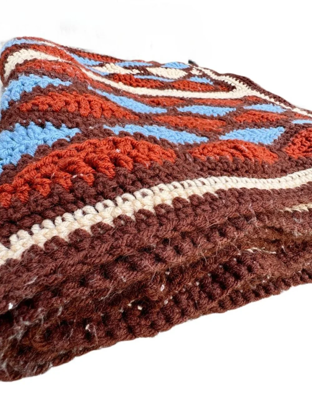 VTG Handcrafted Crochet Diamond Pattern Throw Blanket Rust-Brown Multi 45x70